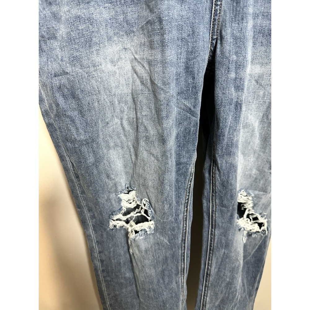 Denim Distressed Crop Overalls Jumpsuit - Blue - Picture 6 of 10